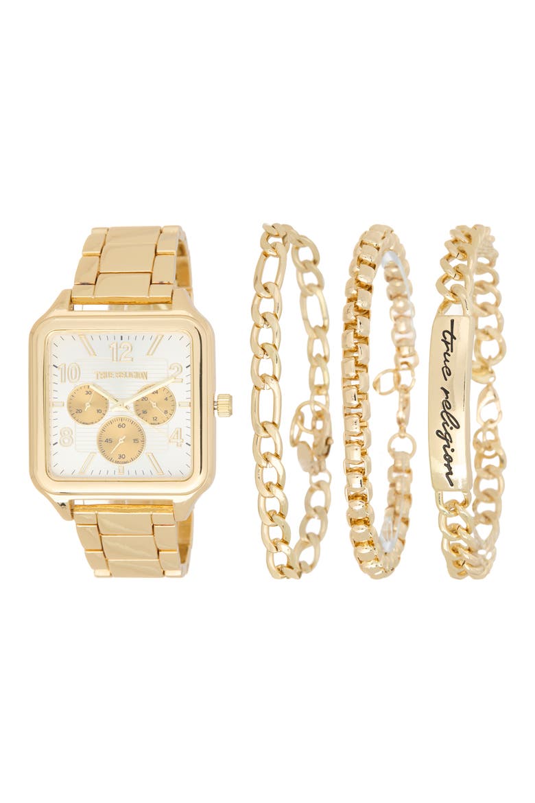 4-Piece Watch and Bracelet Set, Main, color, GOLD