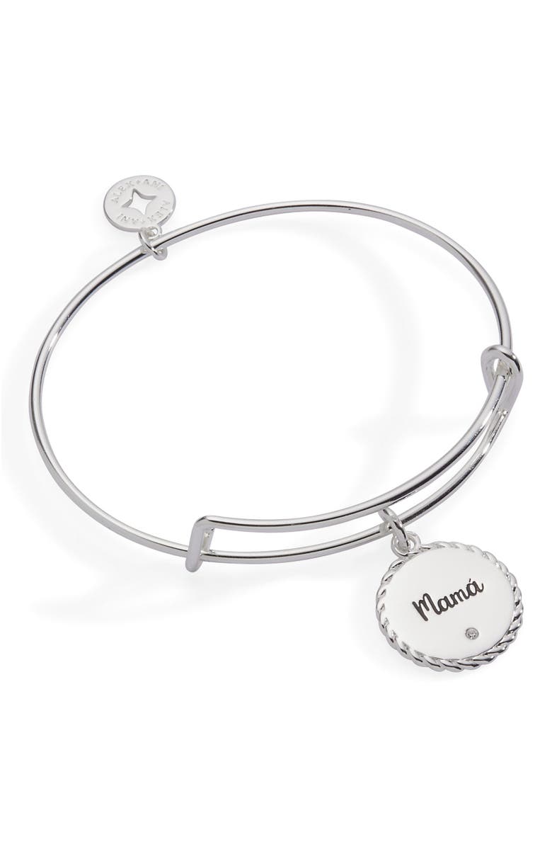 Alex and Ani Mamá Charm Bangle Bracelet, Main, color, Silver