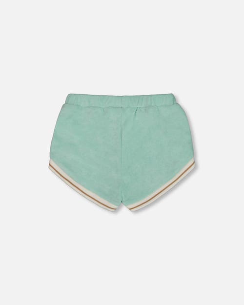 Deux Par Deux Little Girl's Terry Cloth Short Turquoise And Beige In Turquoise And Beige