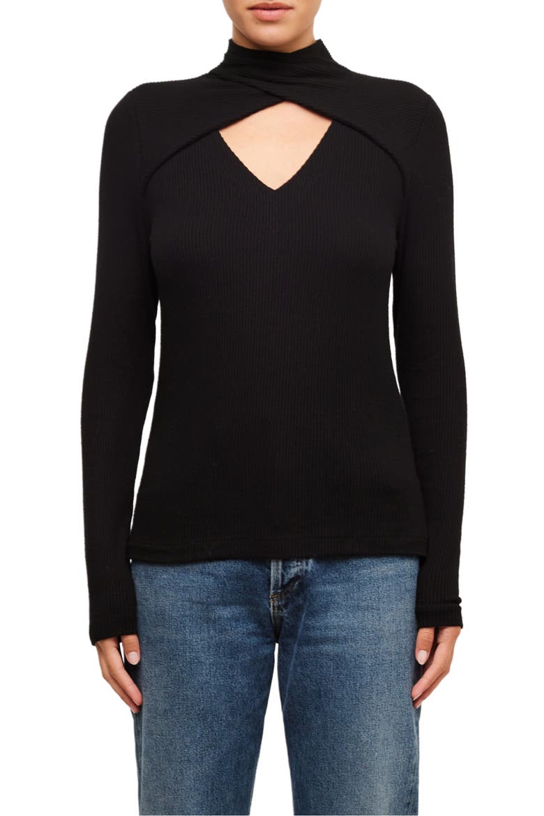 Kari Crossover Ribbed Top, Main, color, BLACK