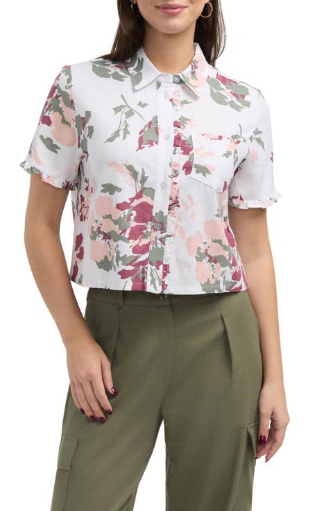 Ruffle Sleeve Button Front Shirt