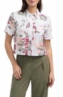 Ellen Tracy Ruffle Sleeve Button Front Shirt