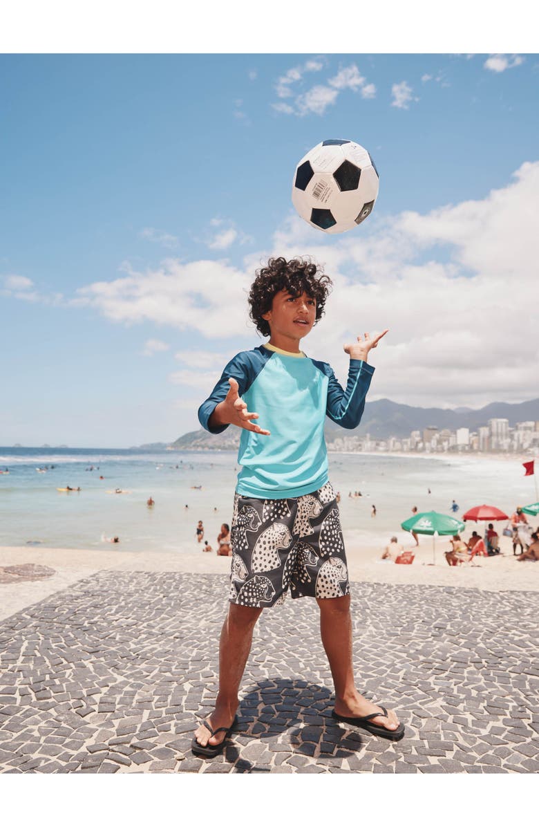 Tea Collection Mid-Length Swim Trunks, Alternate, color, Block Print Jaguar