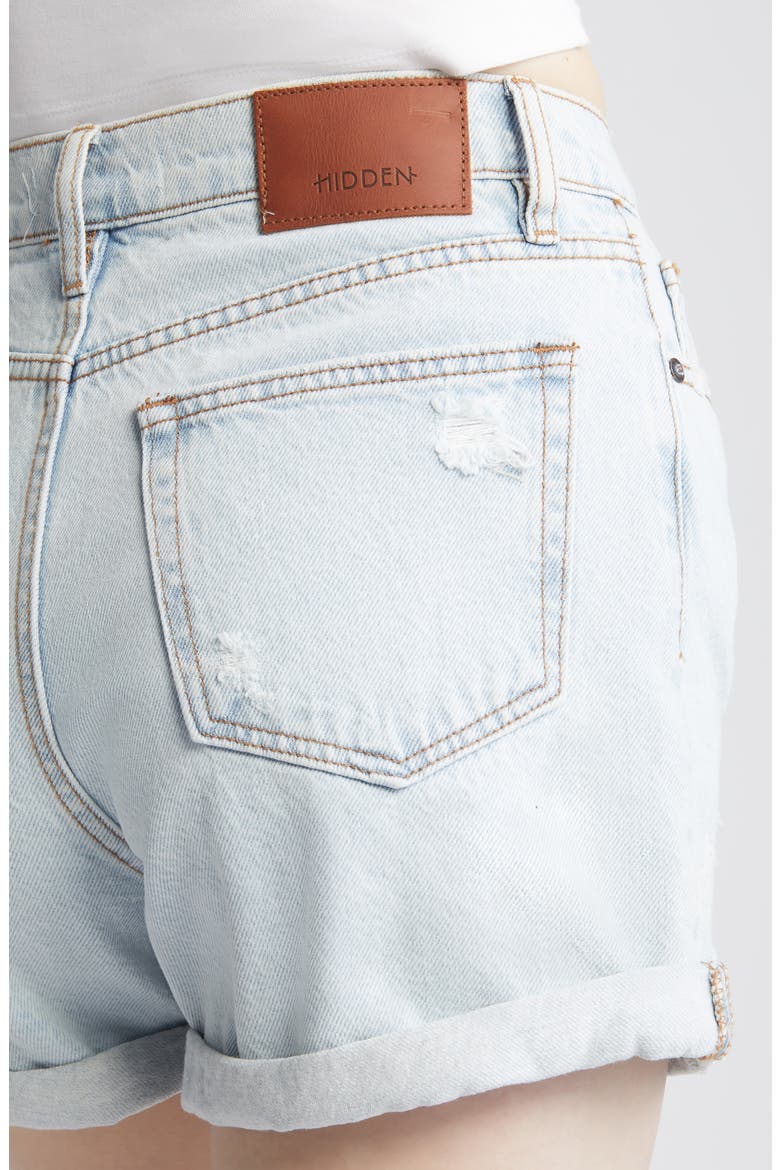 High Waist Rolled Cuff Denim Shorts, Alternate, color, LIGHT WASH