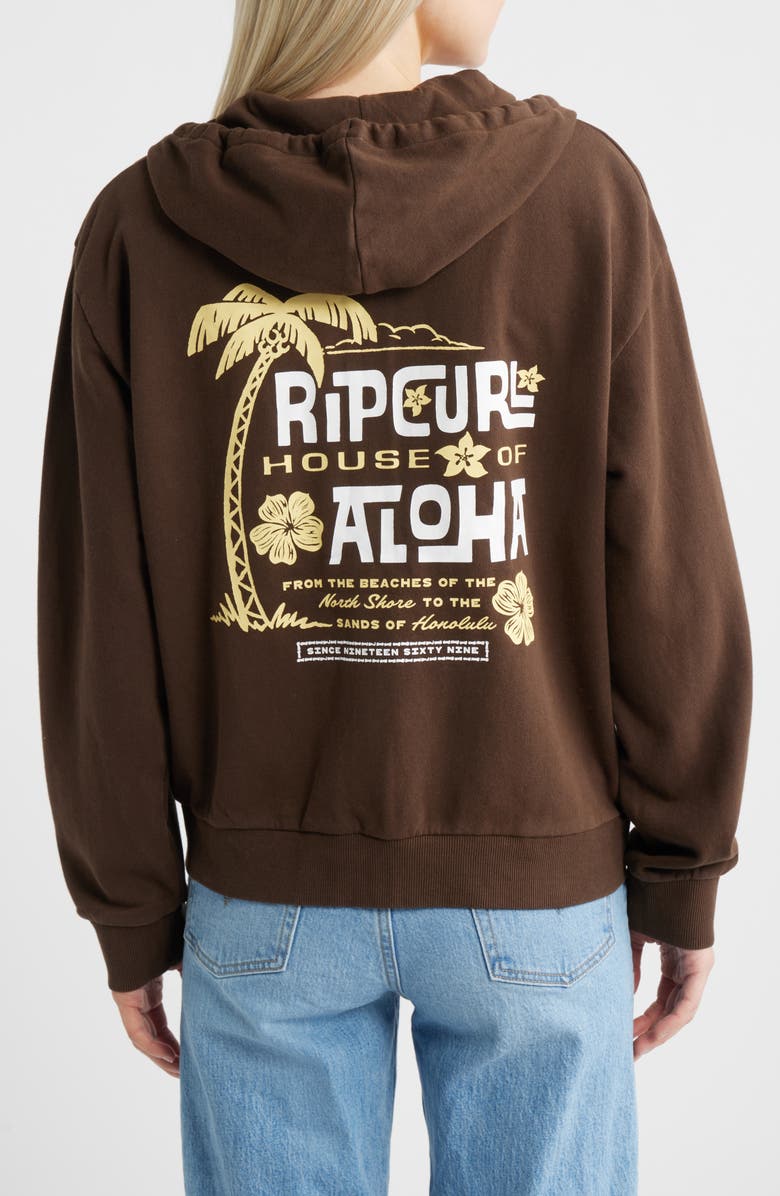 Rip Curl Aloha State Full Zip Relaxed Cotton Hoodie, Alternate, color, Brown