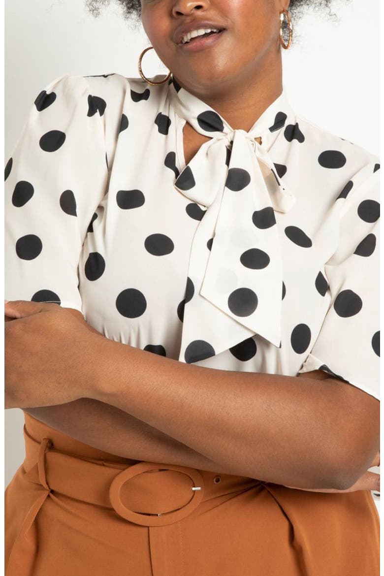 Bow Blouse With Flutter Sleeve, Main, color, DOT BONE