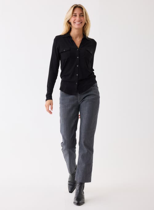 Majestic Filatures Soft Touch Long Sleeve Pocket Shirt In Black