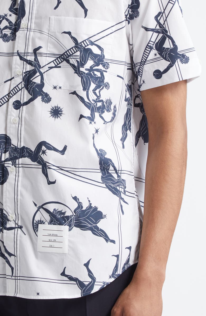 Thom Browne Straight Fit Olympic Constellation Button-Down Shirt, Alternate, color, White