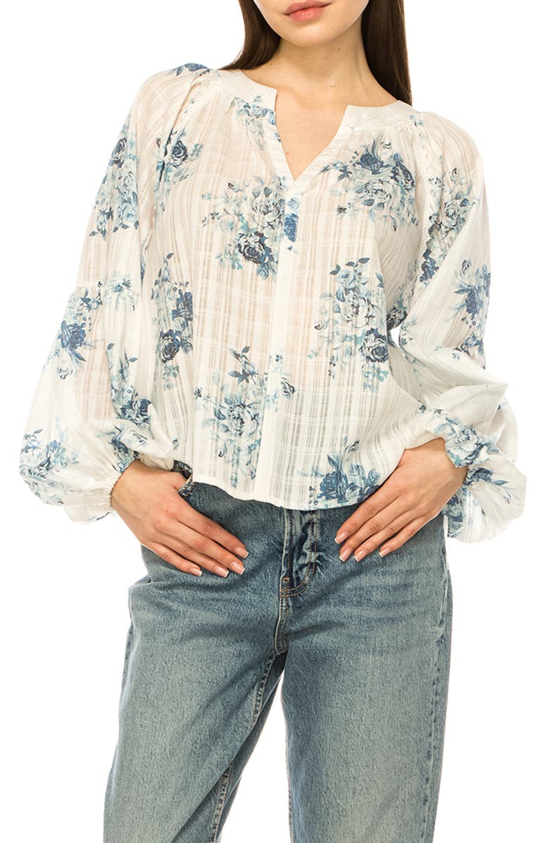 A COLLECTIVE STORY Button-Up Floral Top, Main, color, Bright White
