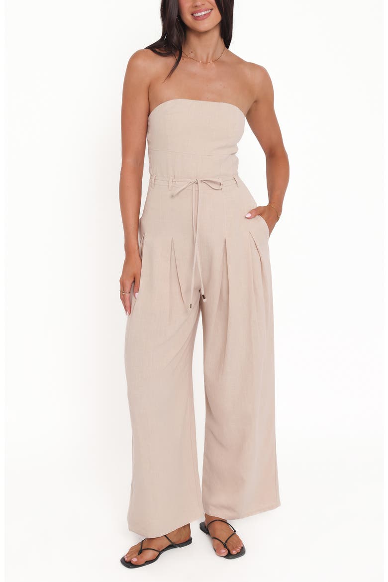 Calliope Strapless Tie Waist Jumpsuit, Main, color, WHEAT