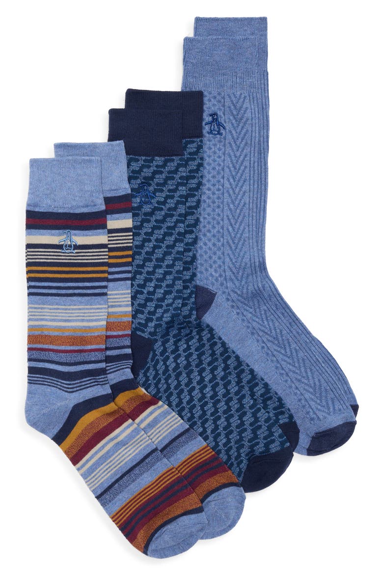 Berkman Stripe 3-Pack Crew Socks, Main, color, DENIM
