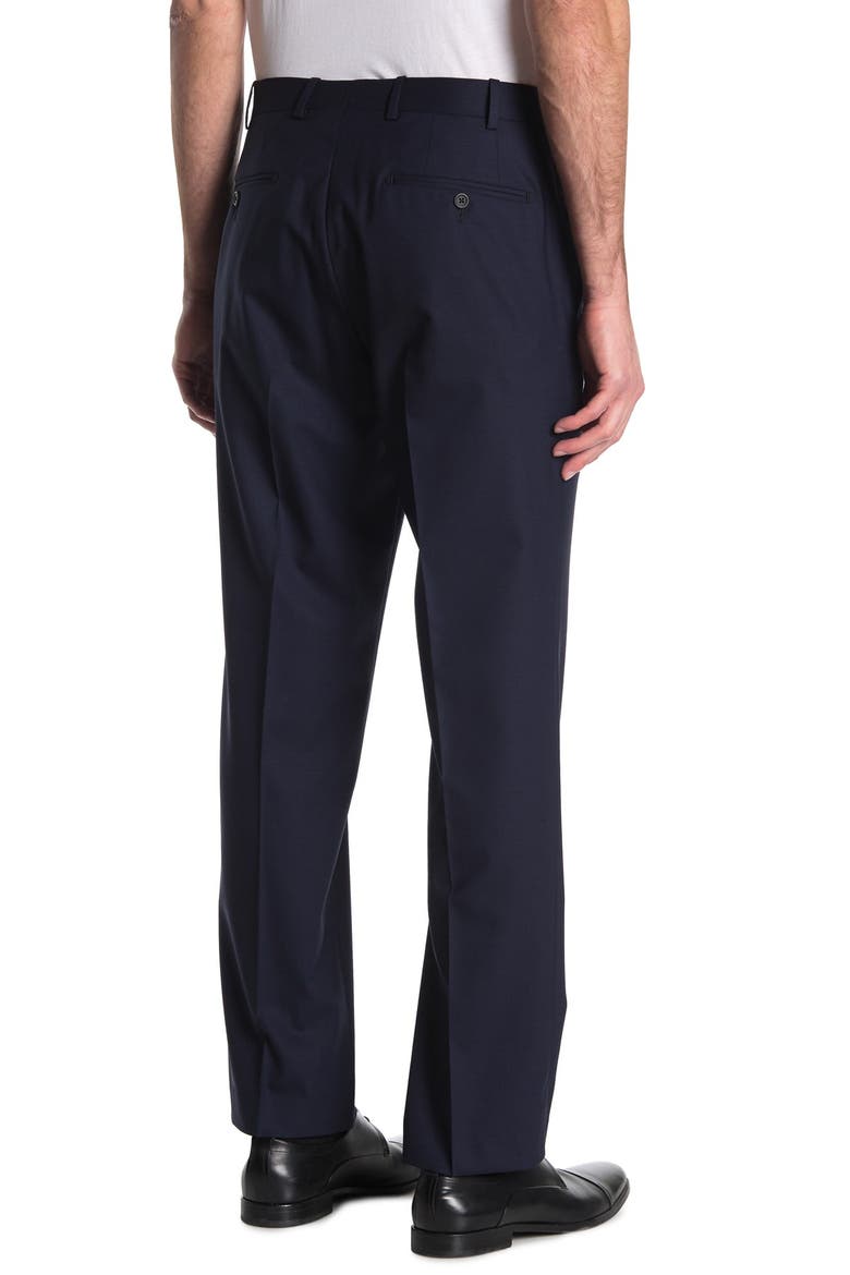 Wool Blend Flat Front Trousers, Alternate, color, NAVY