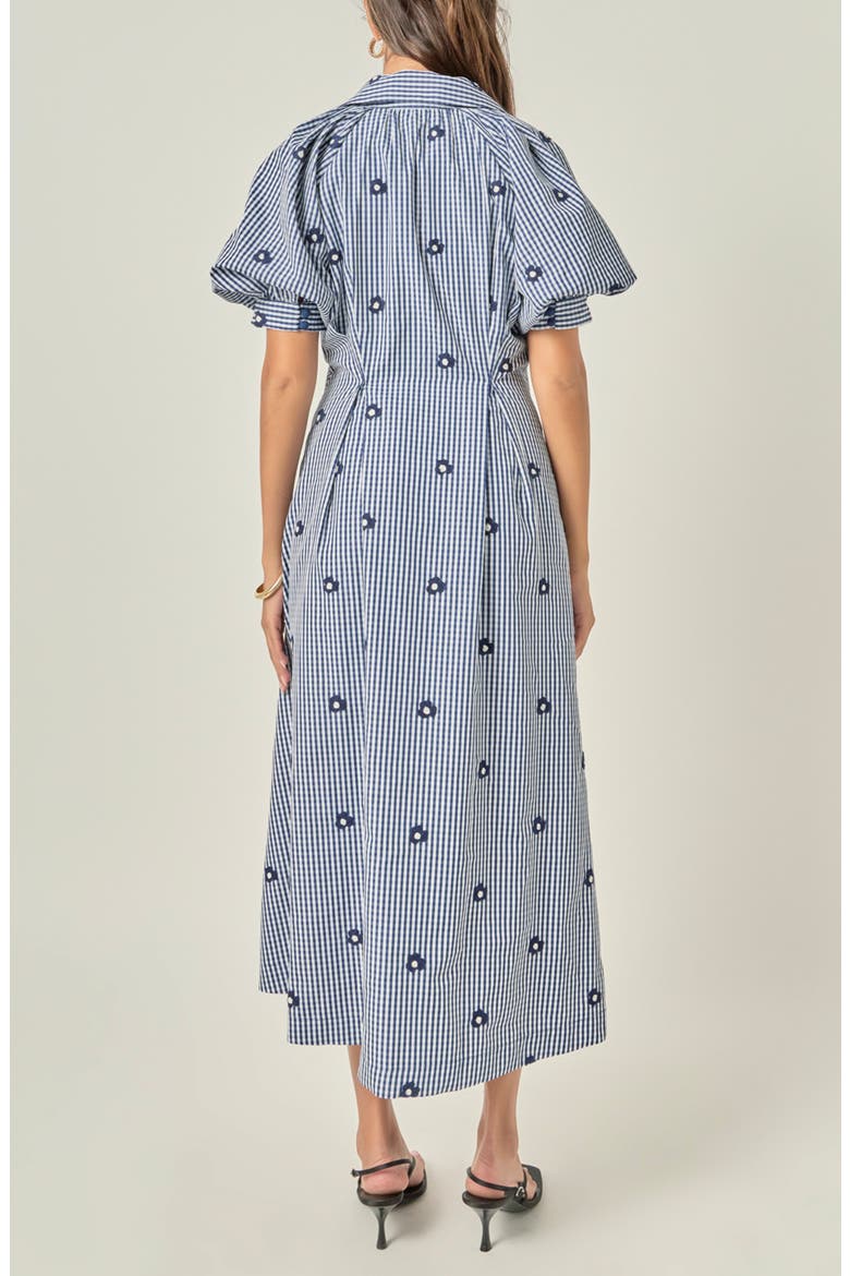 Embroidered Gingham Shirt Midi Dress, Alternate, color, NAVY