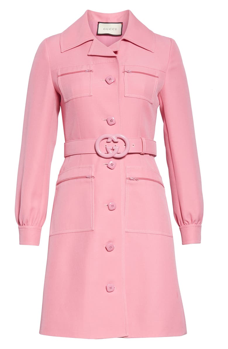 Gucci Belted Cady Crepe Dress Coat, Alternate, color, 