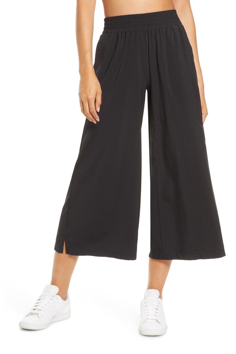 Getaway Flowy High Waist Crop Wide Leg Pants, Main, color, BLACK