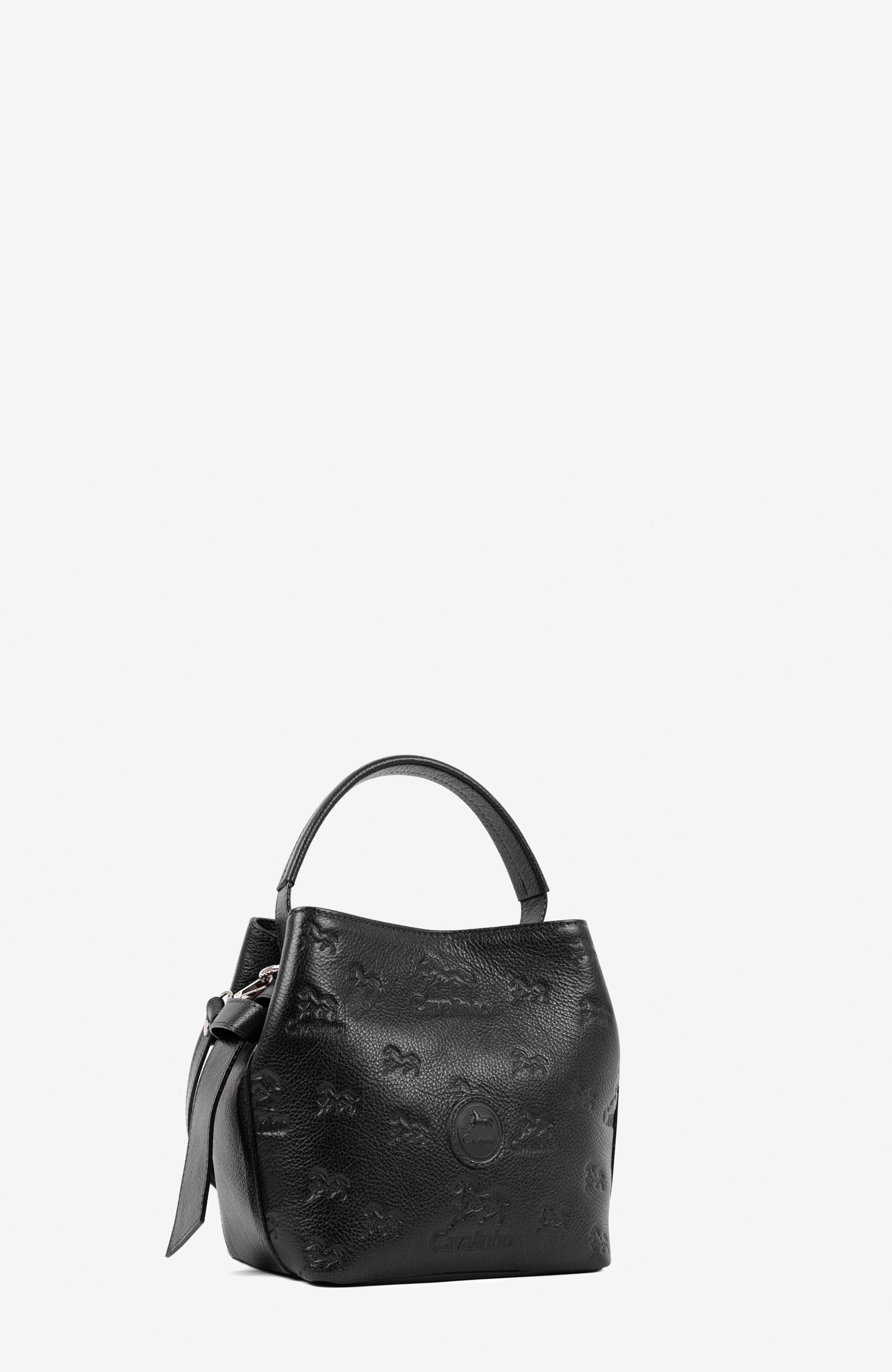 Cavalo Lusitano Embossed Leather Bucket Bag 591, Alternate, color, Black