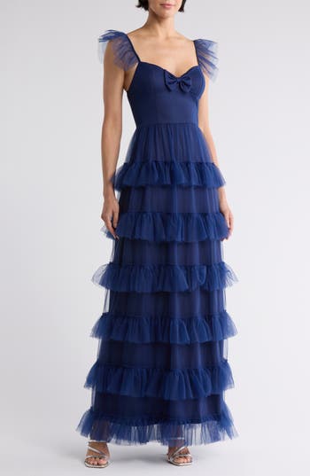 Area Stars Bree Ruffle Tiered Maxi Dress In Navy