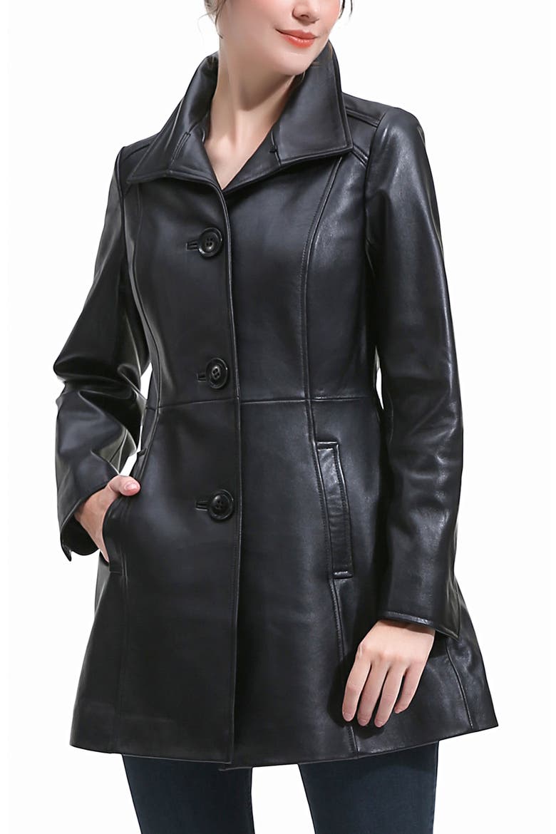 Ava Leather Coat, Alternate, color, Black