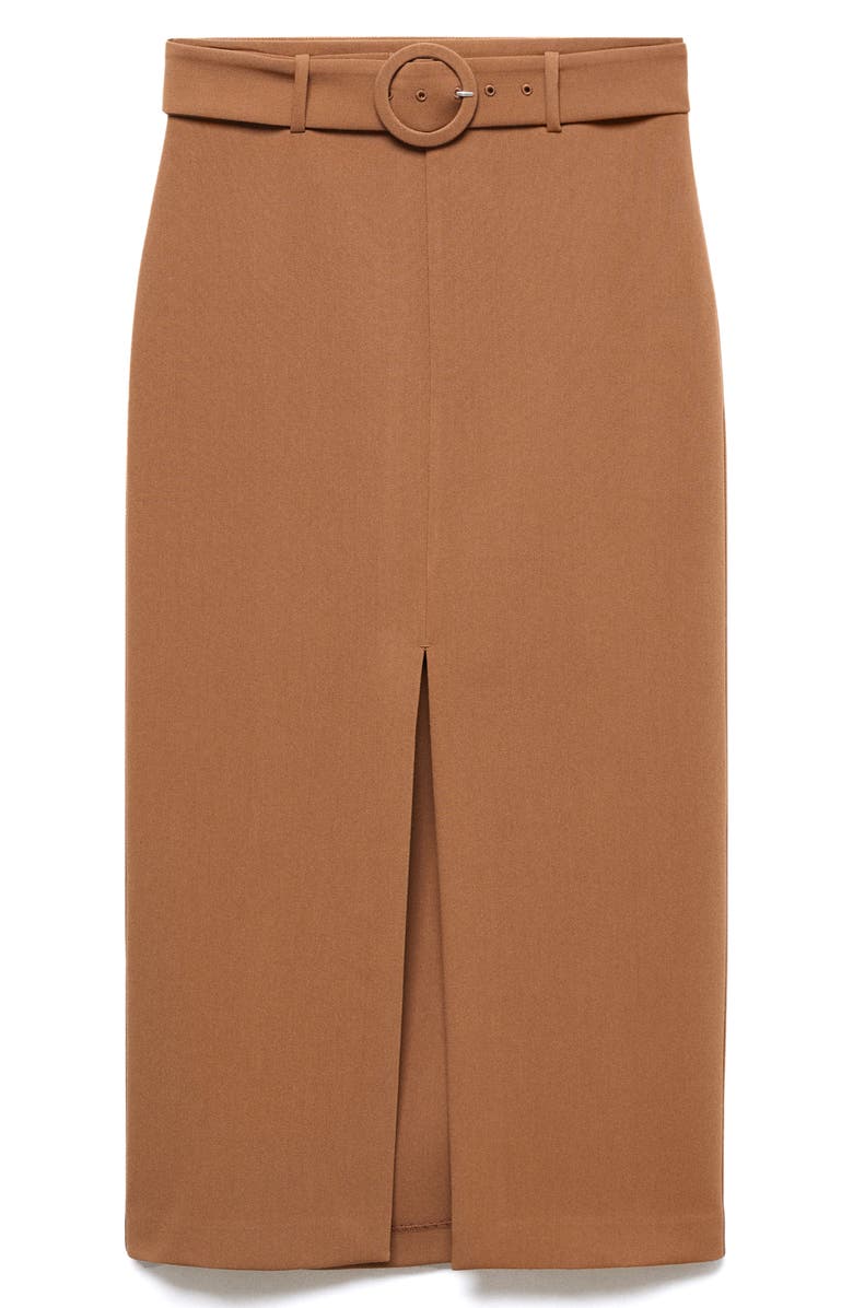 MANGO Belted Front Slit Midi Skirt, Alternate, color,