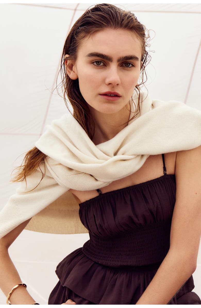 H&M Frill-trimmed Bandeau Jumpsuit, Alternate, color, Dark Brown