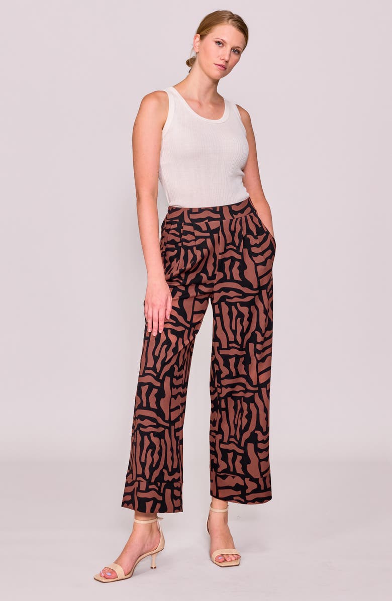 MELLODAY Techno Print Wide Leg Pants, Alternate, color, Brown/ Black Geometric