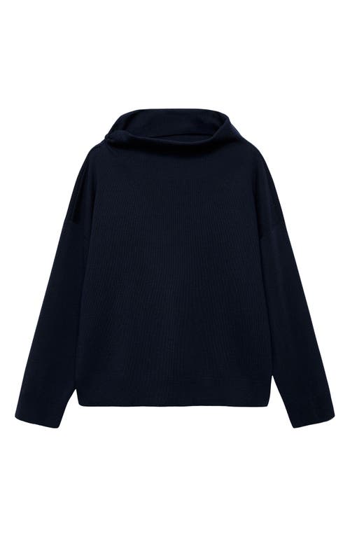 Mango Asymmetric Mock Neck Off The Shoulder Sweater In Dark Navy