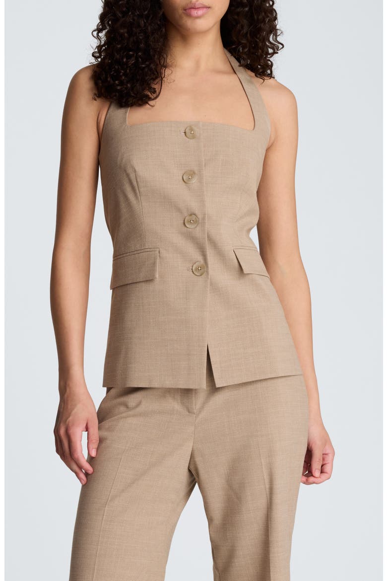Crosshatch Halter Neck Vest, Main, color, MESA TAUPE/ PURE WHITE