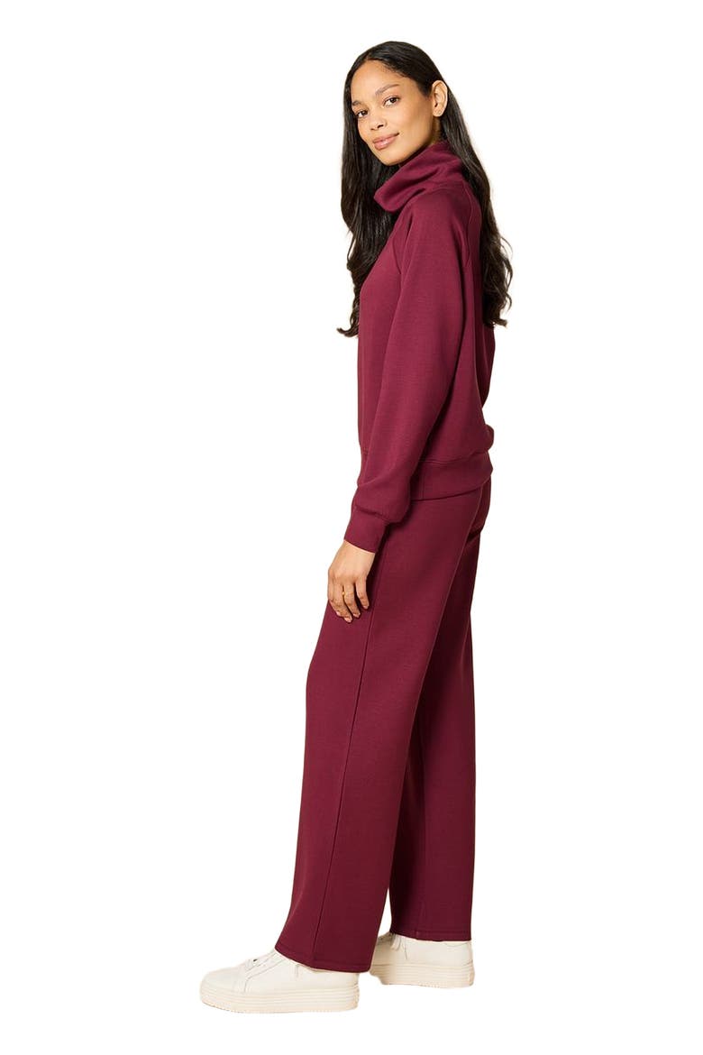 Athleisure Mock Neck and Pleated Pant Set, Alternate, color, Cherry Cola