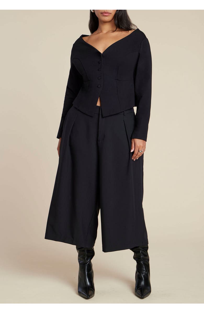 ELOQUII Button Up Wide Neck Top, Alternate, color, Black Onyx