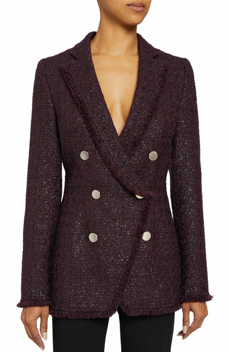 Santorelli Saba Double Breasted Jacket in Fancy Tweed, Main, color, Sangria