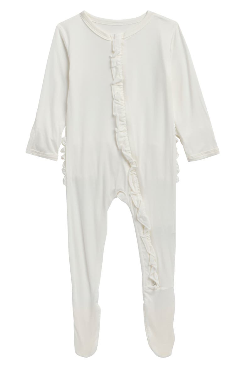 Ruffle Two-Way Zip Fitted Footie, Main, color, NATURAL