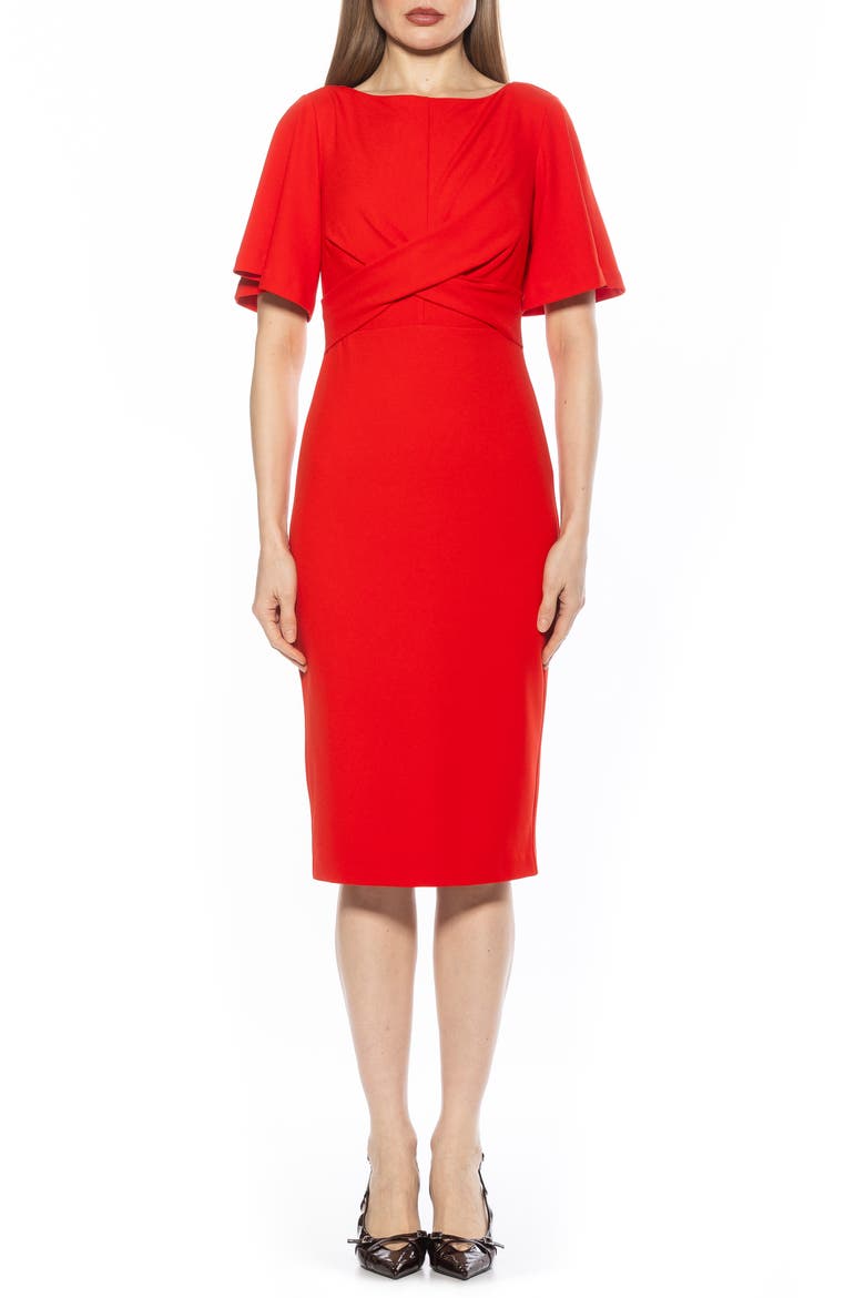 Ariah Flutter Sleeve Sheath Dress, Main, color, RED