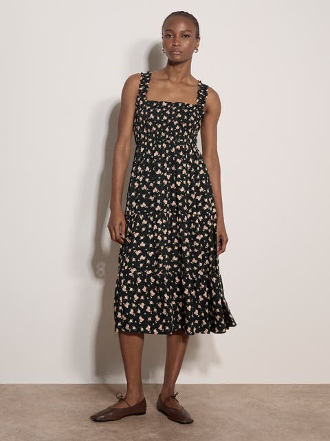 Spaced Ditsy Smocked Tiered Dress