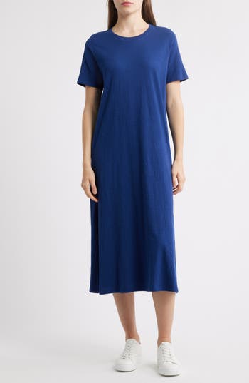 Eileen Fisher Creneck Organic Cotton Maxi T-shirt Dress In Blue