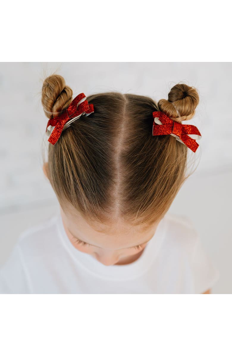 Sweet Wink Red Glitter Bow Clip Set, Alternate, color, Red