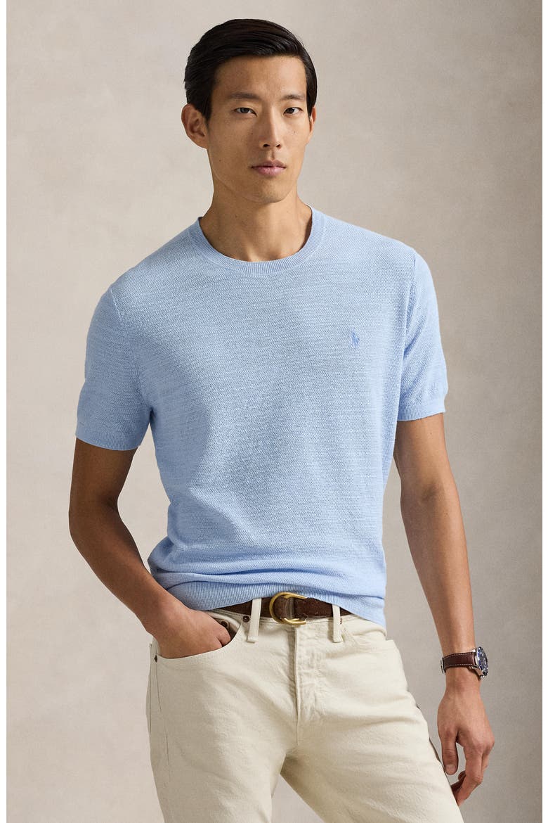 Textured Seed Stitch Cotton & Linen Sweater, Alternate, color, OFFICE BLUE
