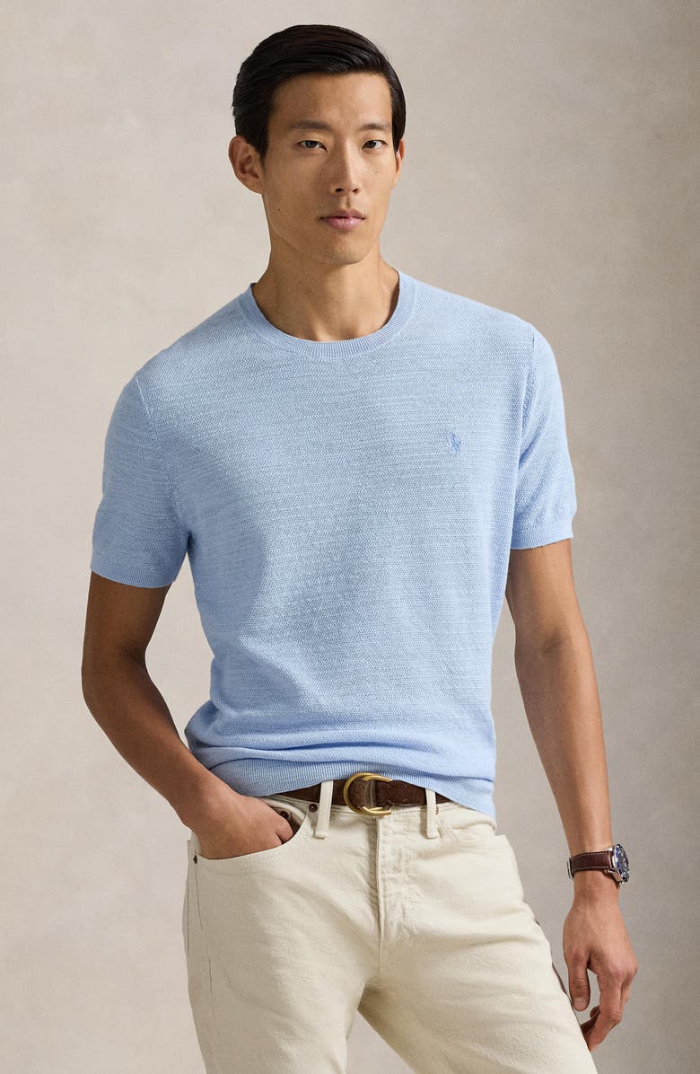 Polo Ralph Lauren Textured Seed Stitch Cotton & Linen Sweater, Alternate, color, Office Blue
