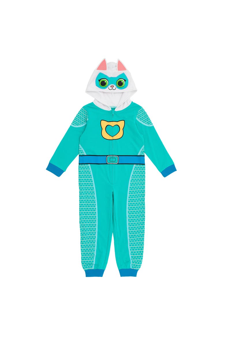 Super Kitties Cosplay Hooded One Piece, Main, color, Teal Bitsy