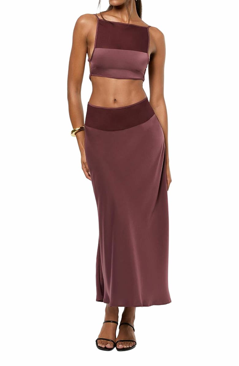 WeWoreWhat Midi Chiffon Cutout Skirt, Alternate, color, Merlot