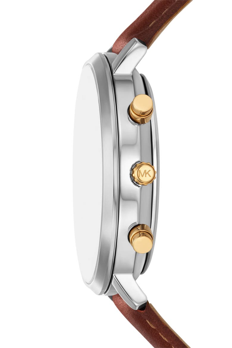 Blake Multifunction Leather Strap Watch, 42mm, Alternate, color, SILVER