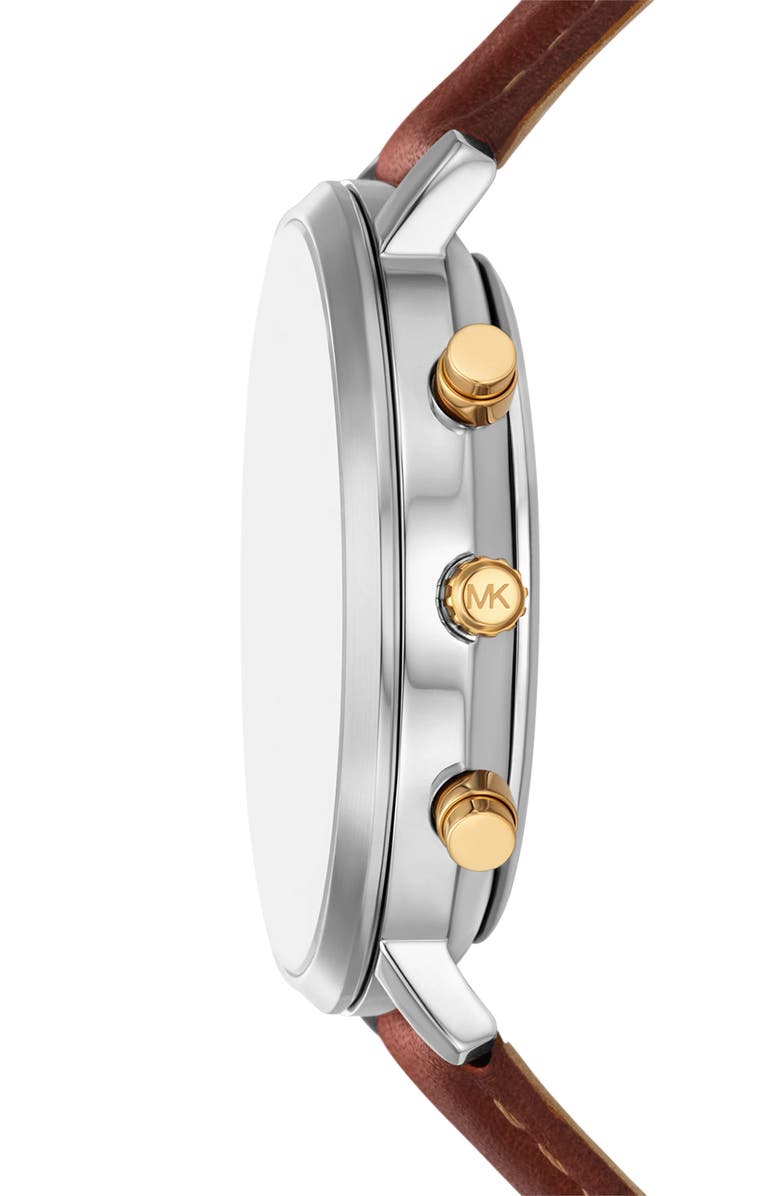 Michael Kors Blake Multifunction Leather Strap Watch, 42mm, Alternate, color, Silver/ Blue