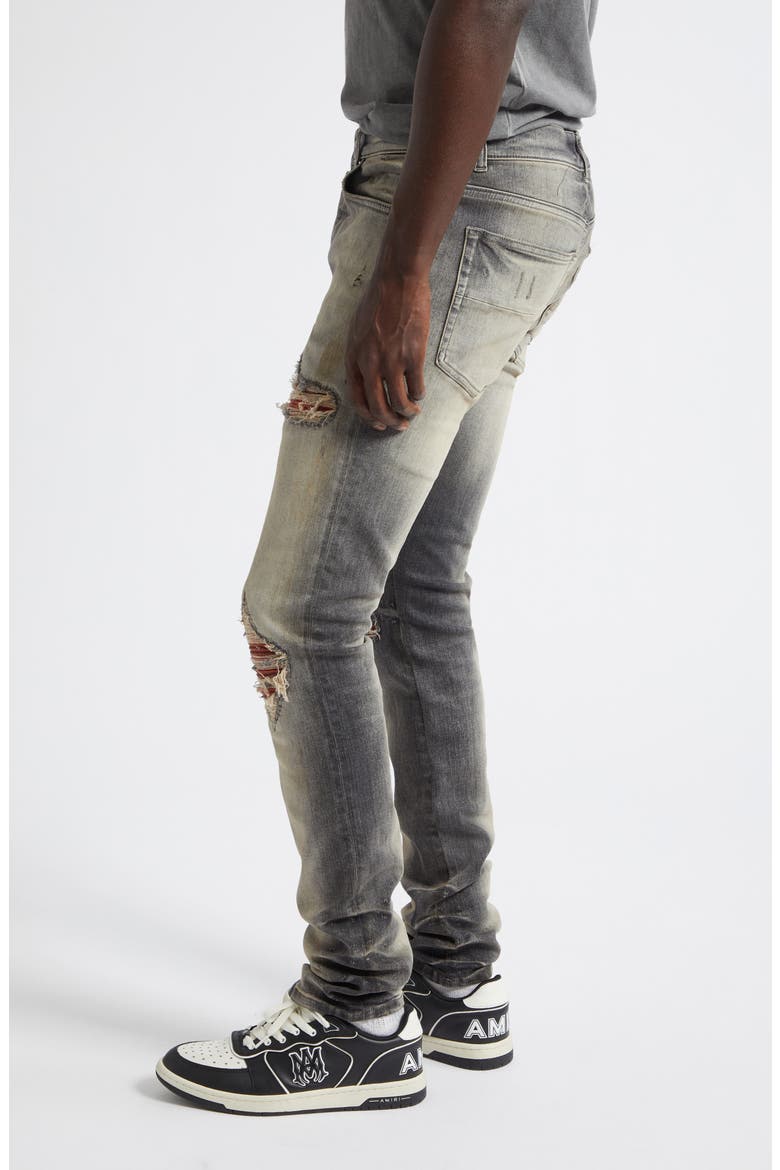 MX1 Flannel Patch Ripped Skinny Jeans, Alternate, color, PERFECT ANTIQUE BLACK