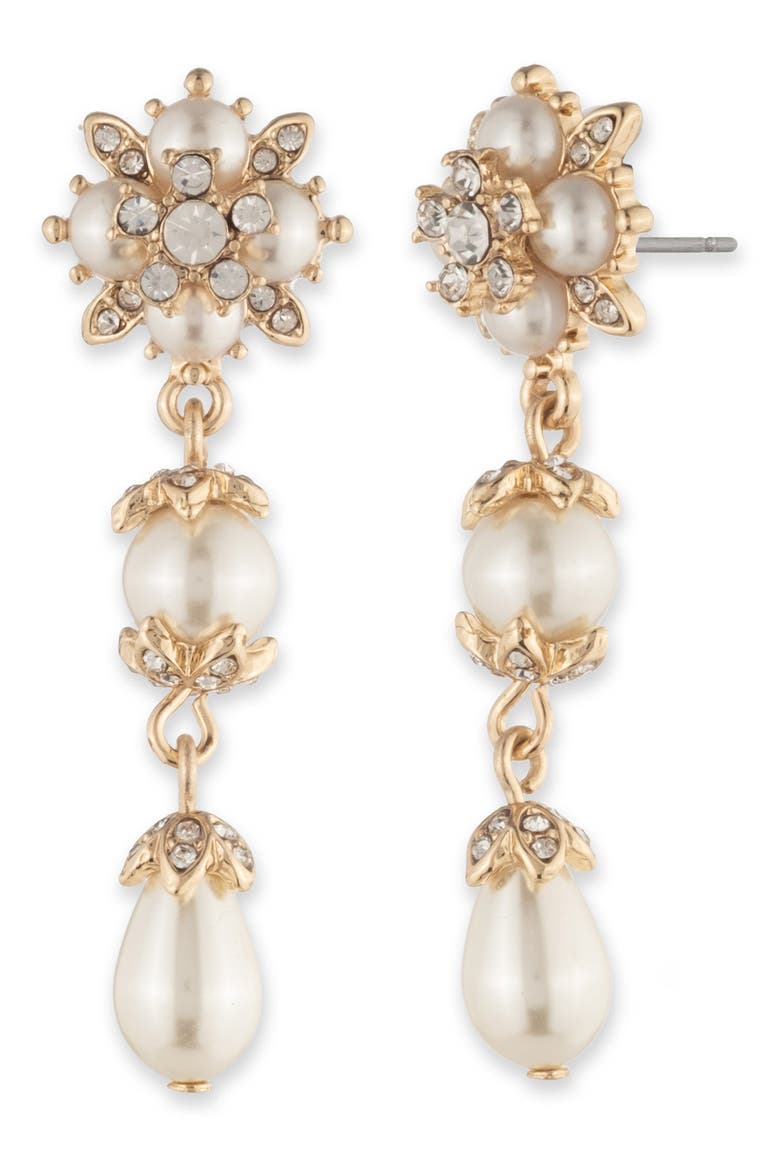 Imitation Pearl Linear Drop Earrings, Main, color, GOLD/ WHITE