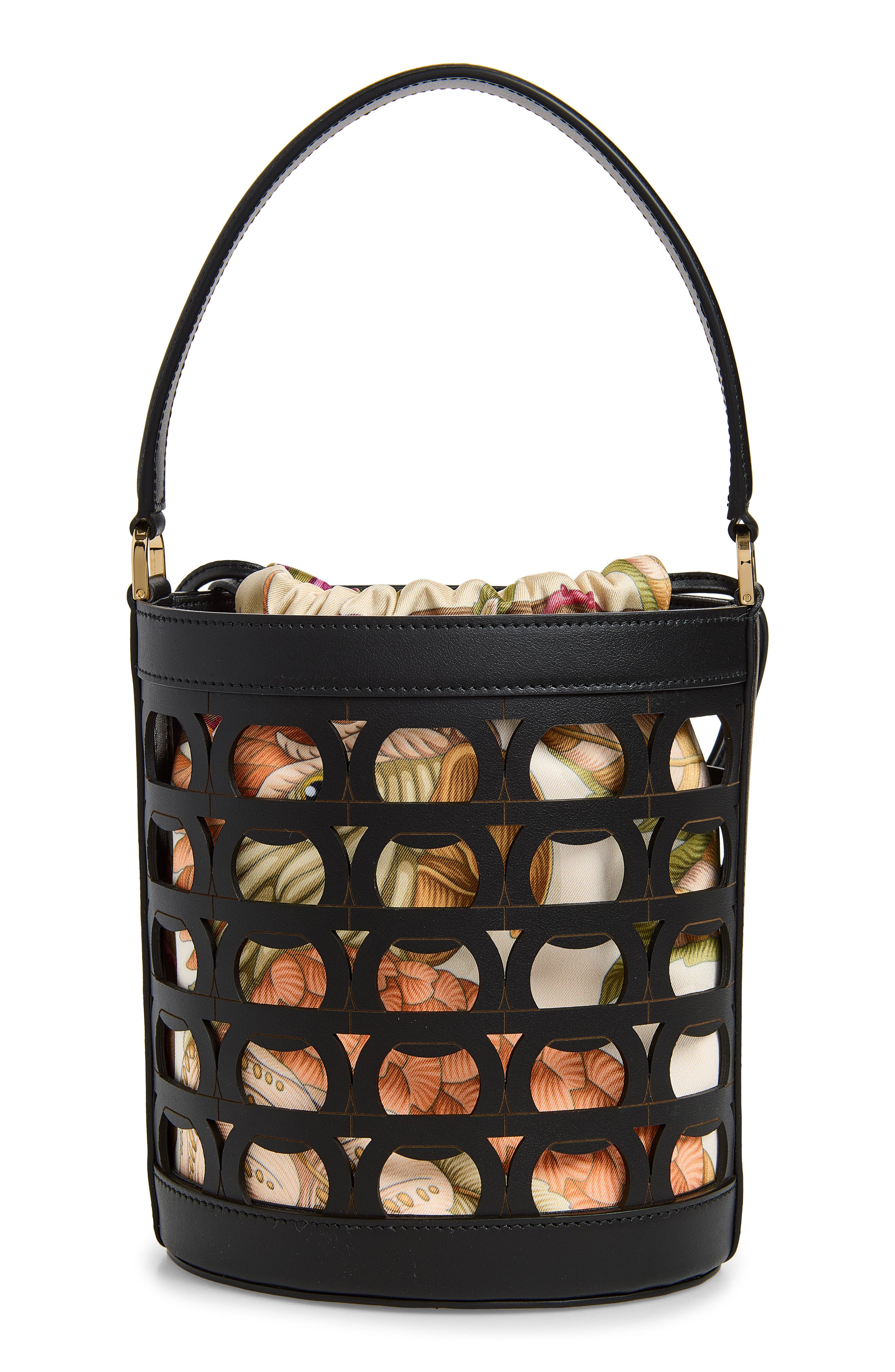 Gancio Leather Bucket Bag, Alternate, color, NERO NERO PAPPAGALLI