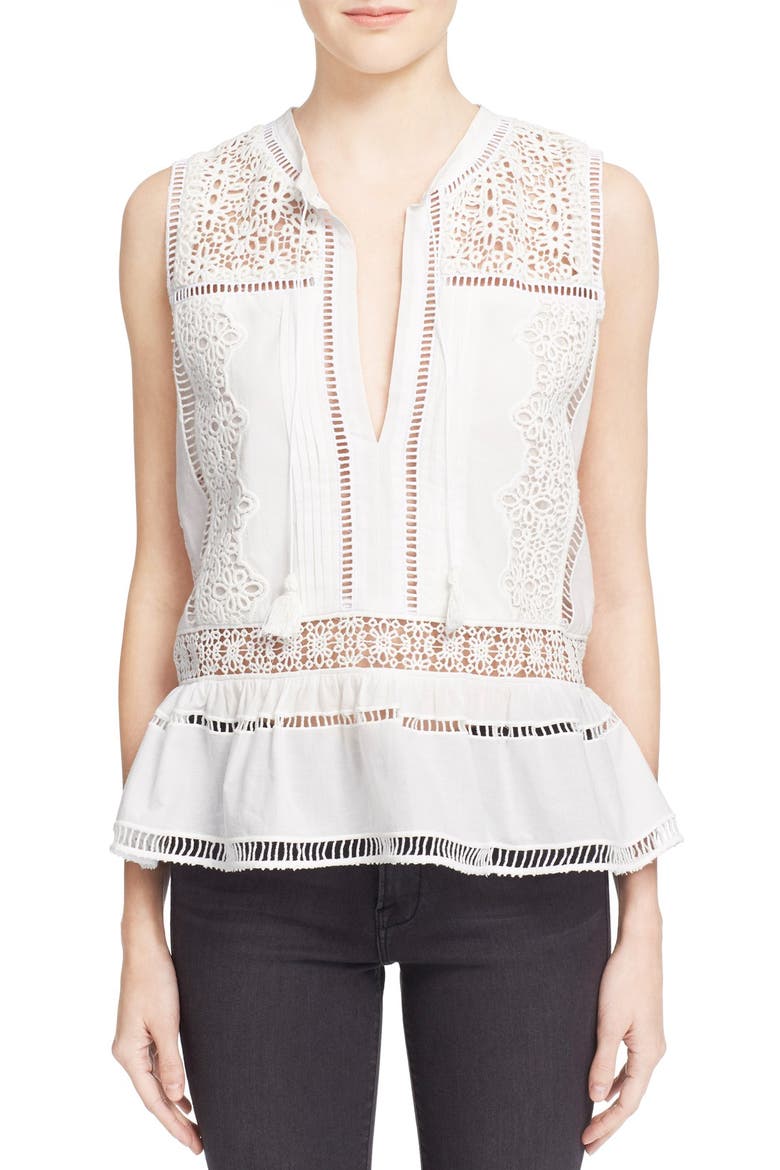 Sea Lace Trim Cotton Peplum Top, Main, color, WHITE
