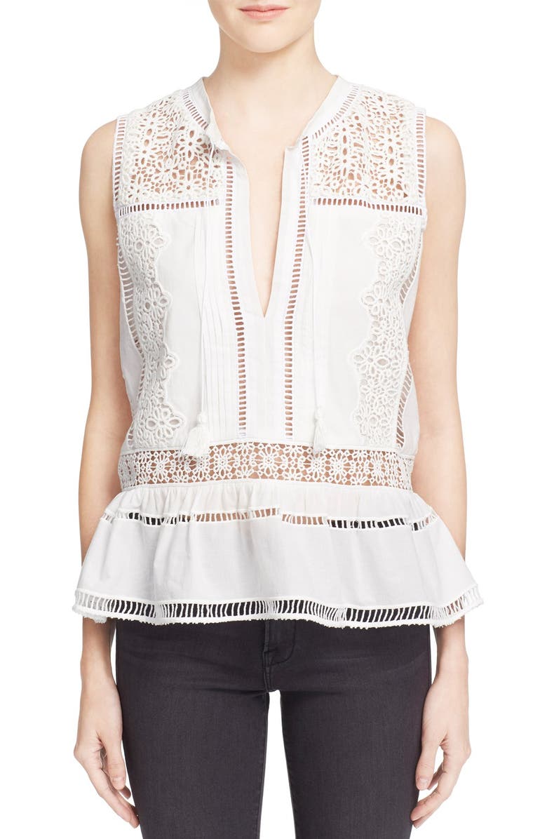 Sea Lace Trim Cotton Peplum Top, Main, color,