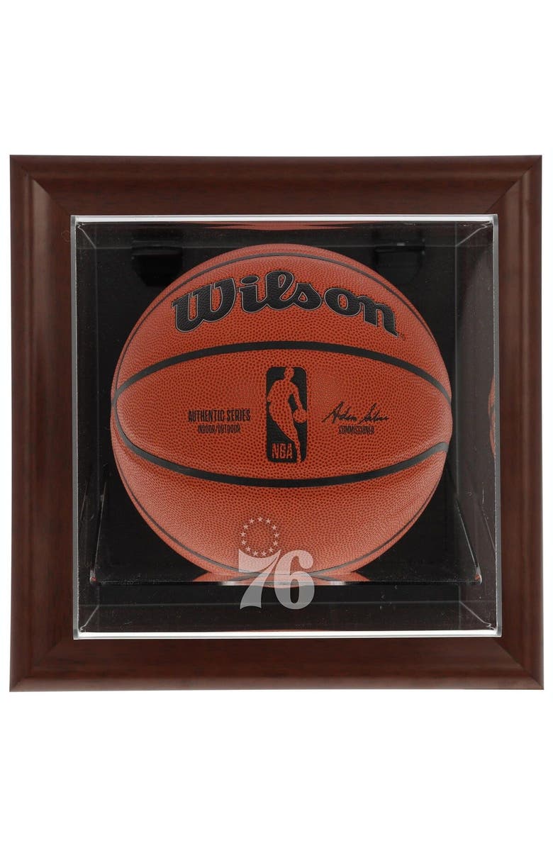 FANATICS AUTHENTIC Philadelphia 76ers Brown Framed Wall-Mounted Team Logo Basketball Display Case, Main, color, 