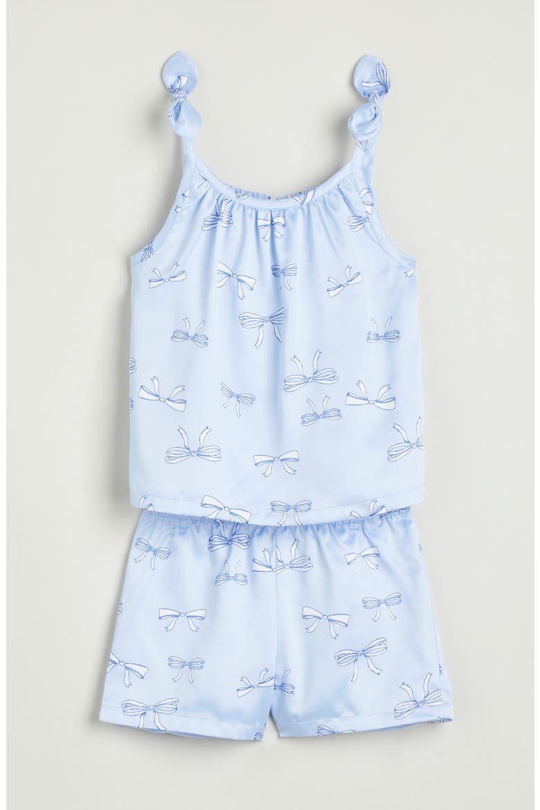 Kids' Bow Trim Satin Short Pajamas, Main, color, BLUE DAZZLE BOWS