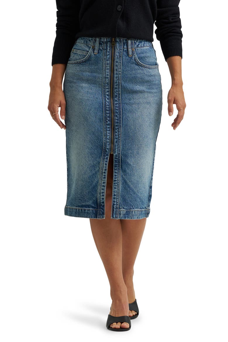 Zip Front Denim Skirt, Main, color, INDIGO CAST