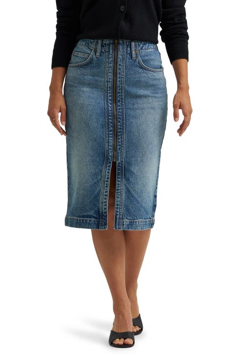 Zip Front Denim Skirt